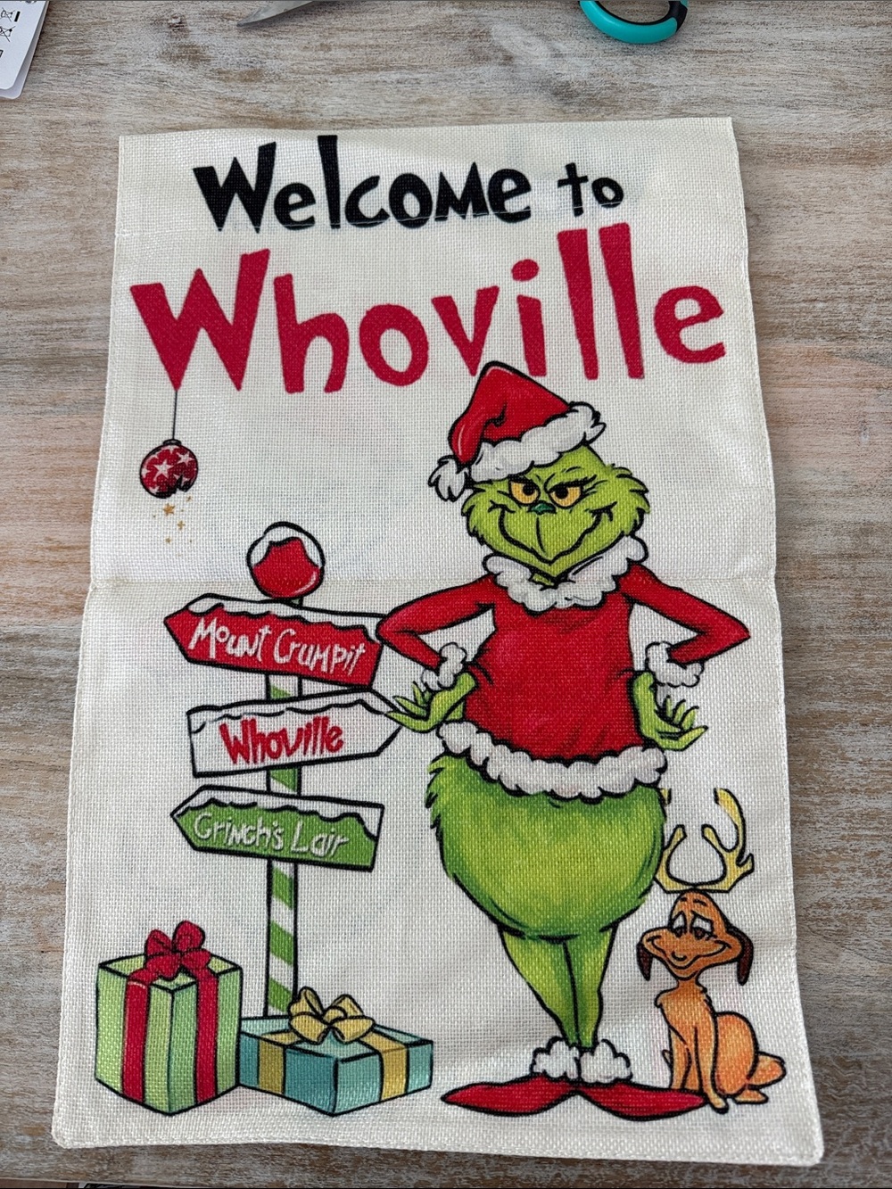 Welcome to Whoville Grinch Holiday Garden Flag - Red & Green 18 x 12